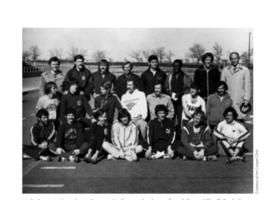 Editorial: Vol. 11, No. 1 (2007) 3 A class act class photo: Among the famous, back row, from left, are Mike Pollock, Kenny Moore, and Pre, with Dr. Ken Cooper far right; middle row, far left is Jeff Galloway; front row are Don Kardong (third from right) and Frank Shorter (far right).