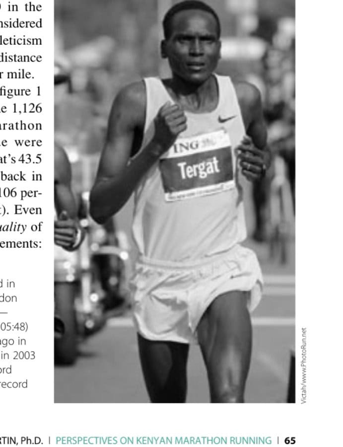 Perspectives On Kenyan Marathon Running 16 Paul Tergat finished second in his first three marathons (London 2001—2:08:15; Chicago 2001—2:08:56; and London 2002—2:05:48) and then fourth at both Chicago in 2002 (2:06:16) and at London in 2003 (2:07:59) before his world record 2:04:55 at Berlin in 2003. The record still stands.