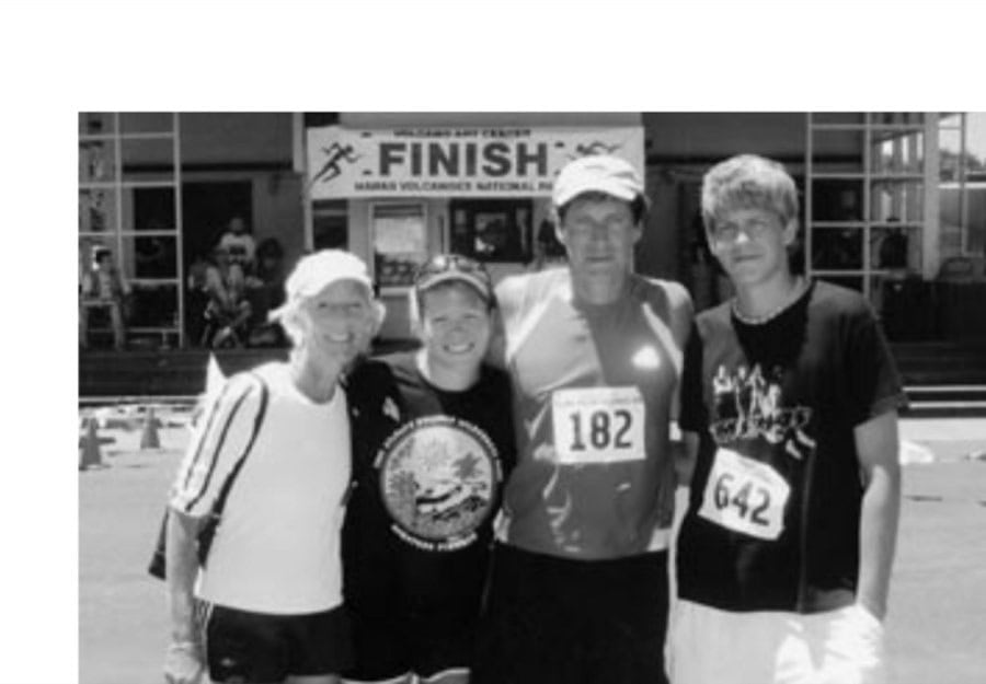 Lava Madness 8 The Kastner family after the race, from left to right: Mary, Katie, Chuck, and Andrew. (Son Brian, studying at the University of Edinburgh in Scotland, missed the gathering.)