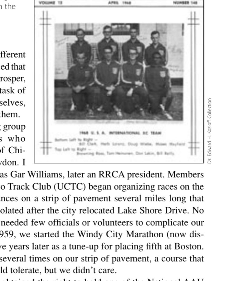 Browning Ross (back row, far left), one of the RRCA's founders, started the monthly newsletter Long Distance Log in 1956. Ross ranked as one of America's best distance runners in the 1940s and early 1950s, competing on two Olympic teams as well as in the Pan American Games.