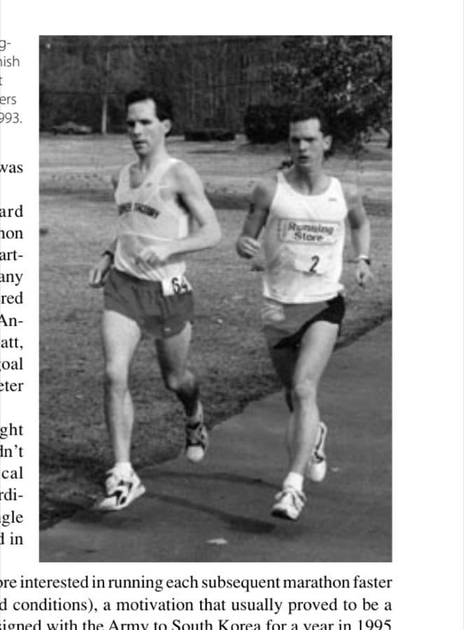 Eddie (number 2) challenging for the lead (he would finish fourth) in his personal best at the Raritan Valley Road Runners Marathon in New Jersey in 1993.