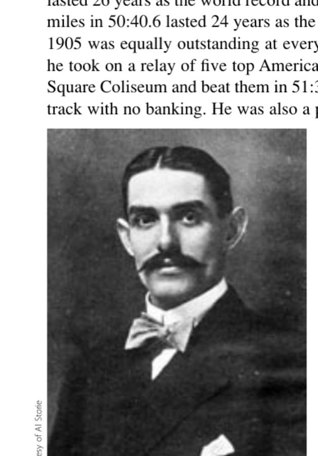 One of history's truly great runners: Alf Shrubb, who began life as a rural builder's laborer, shows the benefits of his success as a professional runner (about 1909).