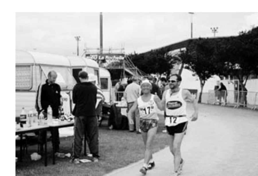 Seigi Arita of Japan (left) finished second and the author (right) third with 378K and 376K, respectively, in the 48-Hour Championships in Surgeres, France in 2000.