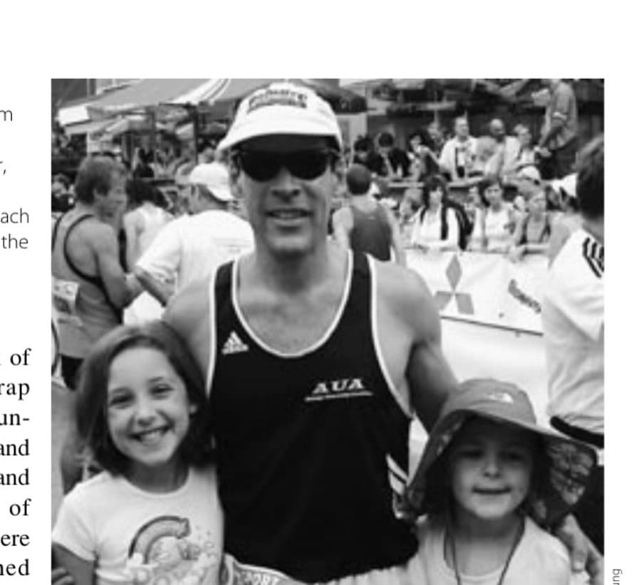 Dean Karnazes, 24-hour national team member, with crew members—daughter, Alexandria, and son, Nicholas—in Worschach in 2005, just prior to the start.