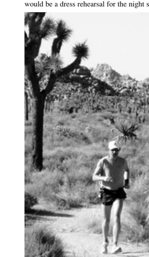Finding art in the science of training for a track ultra—the author on a trail run in the desert.