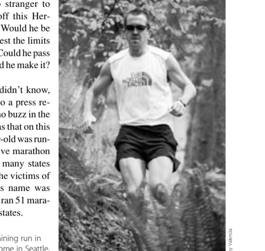 The Hard Way 11 Sam Thompson on a training run in the woods near his new home in Seattle, Washington.