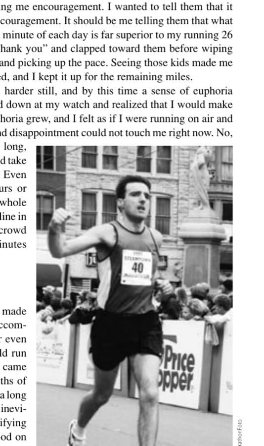 Pulling Thetrigger At 40 11 The author punches the air for victory on realizing that he's about to qualify for Boston.