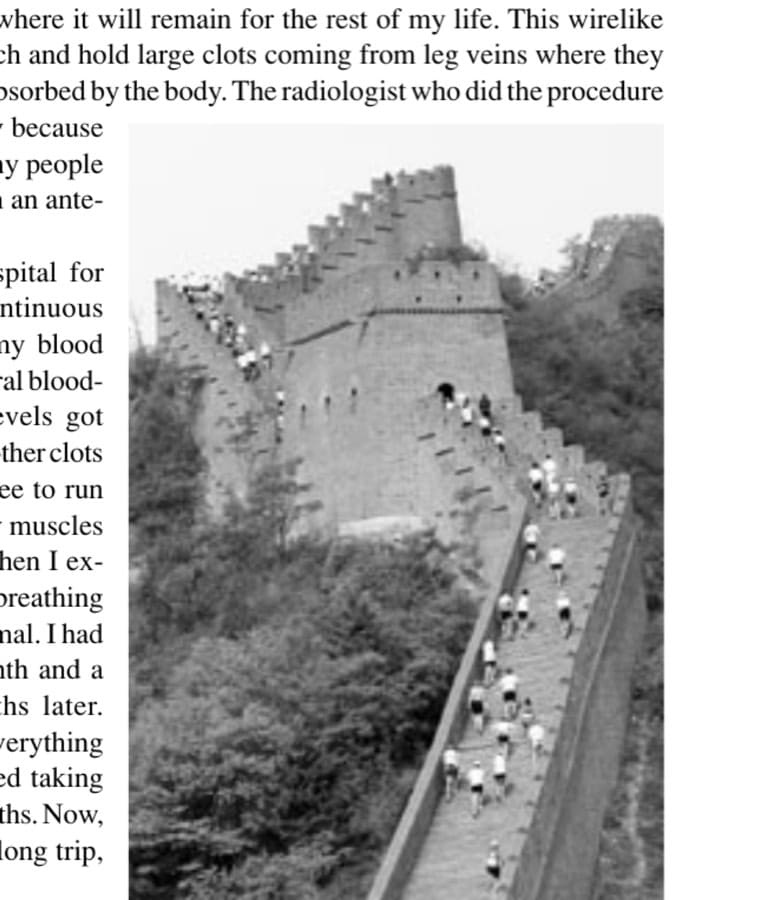 How Running Saved My Life 8 Runners climb the Great Wall of China as it follows the mountainous terrain.