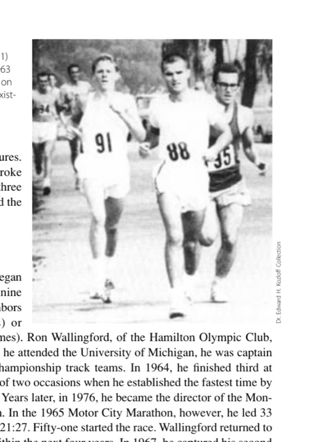 Ed Kozloff (88) leads City Mile Champ Brian Moore (91) and Bob Berger (95), the 1963 marathon winner, in a race on Belle Isle. (This is the only existing race photo of Berger.)