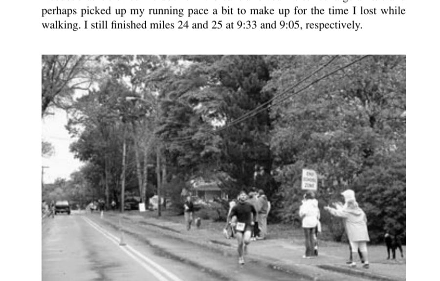 The author just a few hundred yards away from finishing his first marathon.