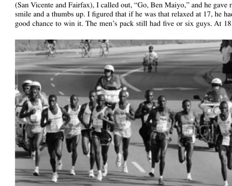 The men's elite field, including Ben Maiyo and Benson Mbithi, early in the race.