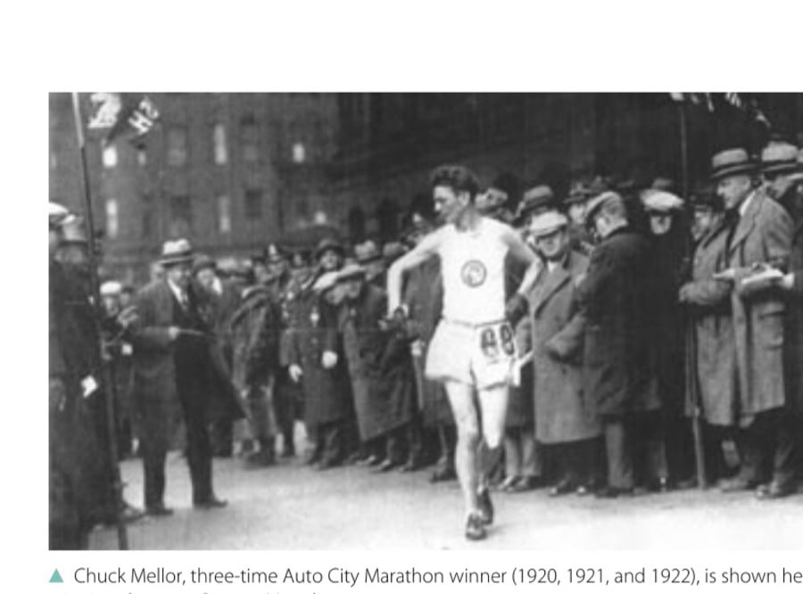 Chuck Mellor, three-time Auto City Marathon winner (1920, 1921, and 1922), is shown here winning the 1925 Boston Marathon.