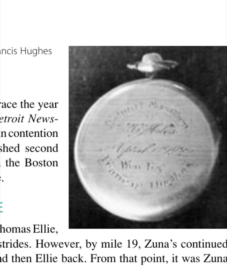 The 10th-place trophy won by Francis Hughes at the 1922 Auto City Marathon.