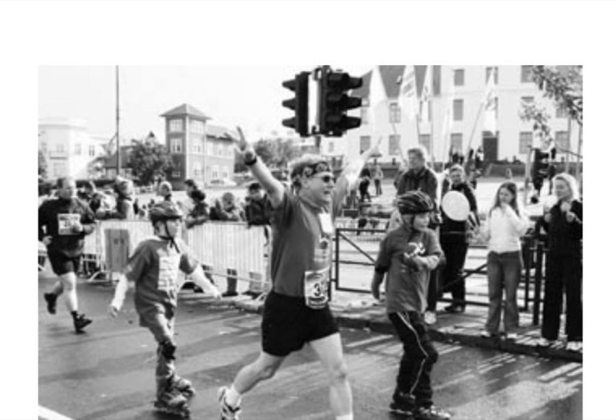 Bob floating on air at the finish line.