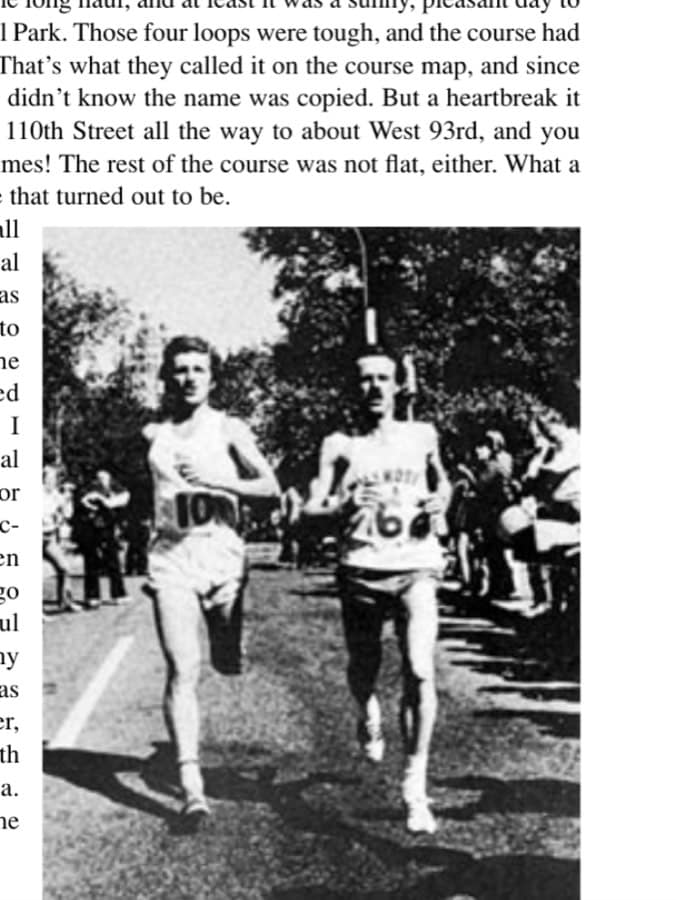 Tom Fleming (#10) and Dr. Norb Sander (#6) running neck and neck in the 1973 NYC Marathon.