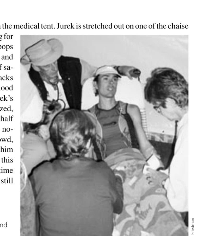 Confessions Of An Ultramarathon Skeptic 12 Medical director Bob Lind tends to Scott Jurek at the finish.