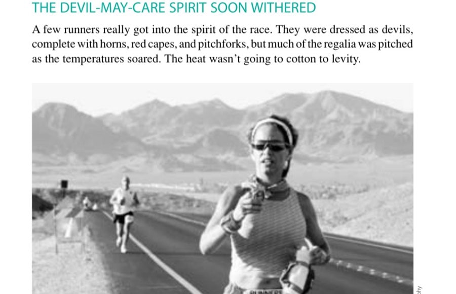 It's already 105 degrees by the time author Laura Kulsik Yasso approaches mile 15.