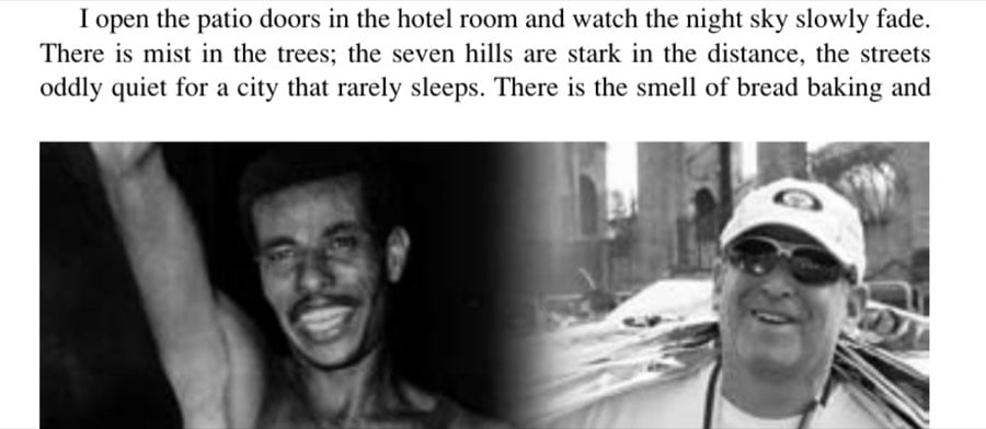 Abebe Bikila and the author in Rome: 44 years and 26.2 miles later, they are both still smiling.