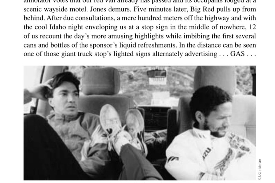 Rick Roybal (left) and Mark Plaatjes relax in the van during the ride to Oregon.
