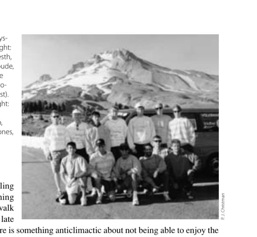Rocky Mountain Oysters: Top row, left to right: Don Janicki, Brent Friesth, Rick Roybal, Derek Froude, Gerry Ostheimer, Steve Richards, and Paul Astorino (massage therapist). Bottom row, left to right: Dave Cuadrado, Mark Coogan, Chuck Trujillo, Mark Plaatjes, Steve Jones, and Peter Williams.