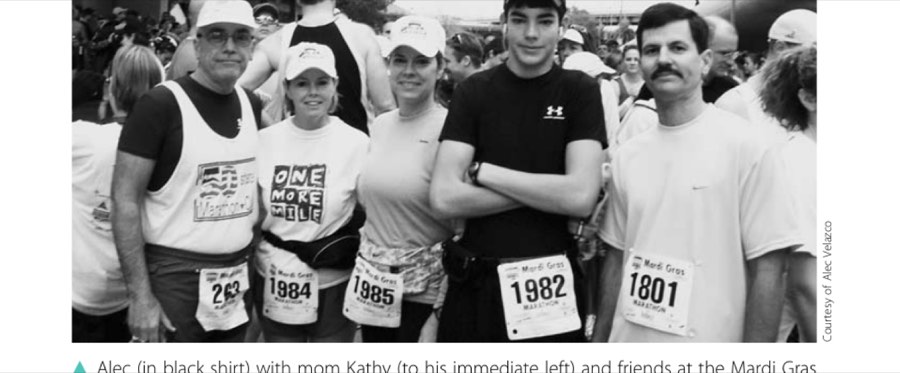 Taking Laziness The Distance 7 Alec (in black shirt) with mom Kathy (to his immediate left) and friends at the Mardi Gras Marathon in 2006.