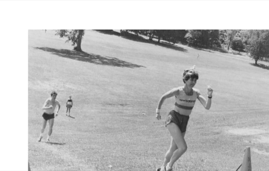 The author at Arthur Lydiard's camp in 1983, learning hill-bounding.