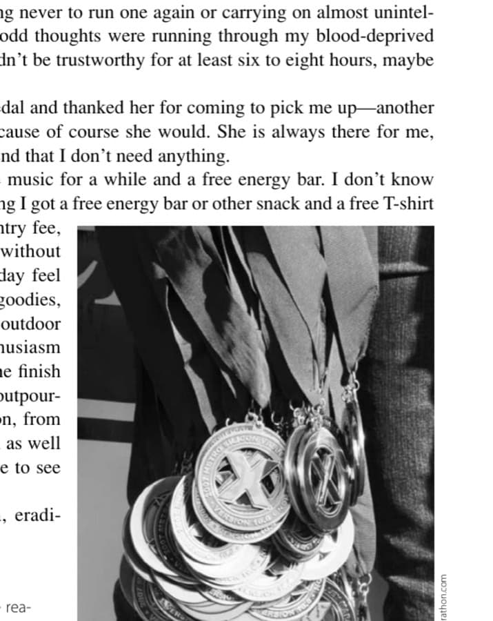 My Most Unforgettable Marathon: November/December 2008 8 The holy grail, one of the reasons the author signed up to run (without the requisite training)—the stylish and always high-tech SVM medal, version 10.0. Worth crawling the last miles for, if necessary.