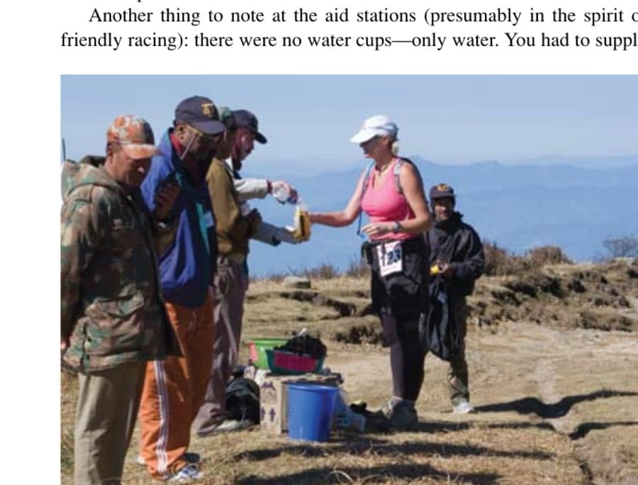 A typical aid station: bring your own bottle or use your cupped hands!