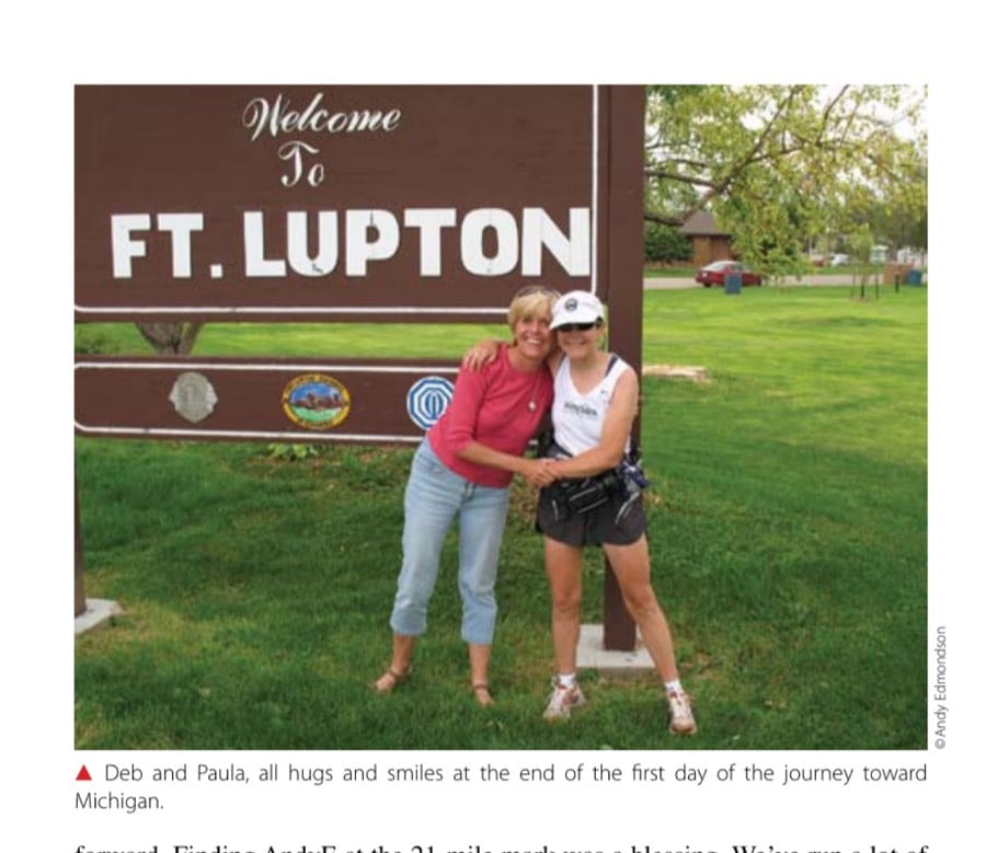 Deb and Paula, all hugs and smiles at the end of the first day of the journey toward Michigan.
