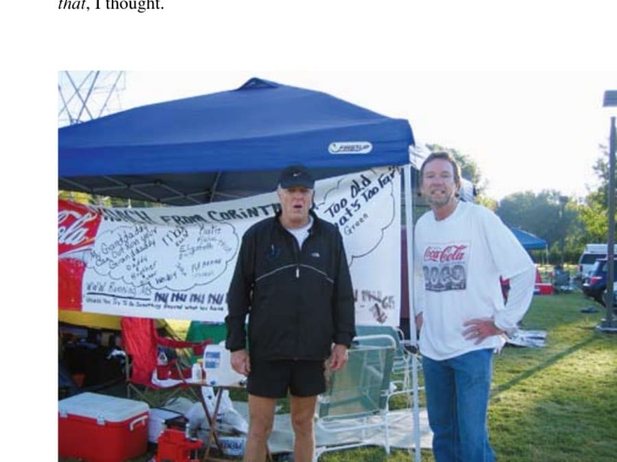 The author (left) and training buddy Bill Dalton plan strategy during a break.