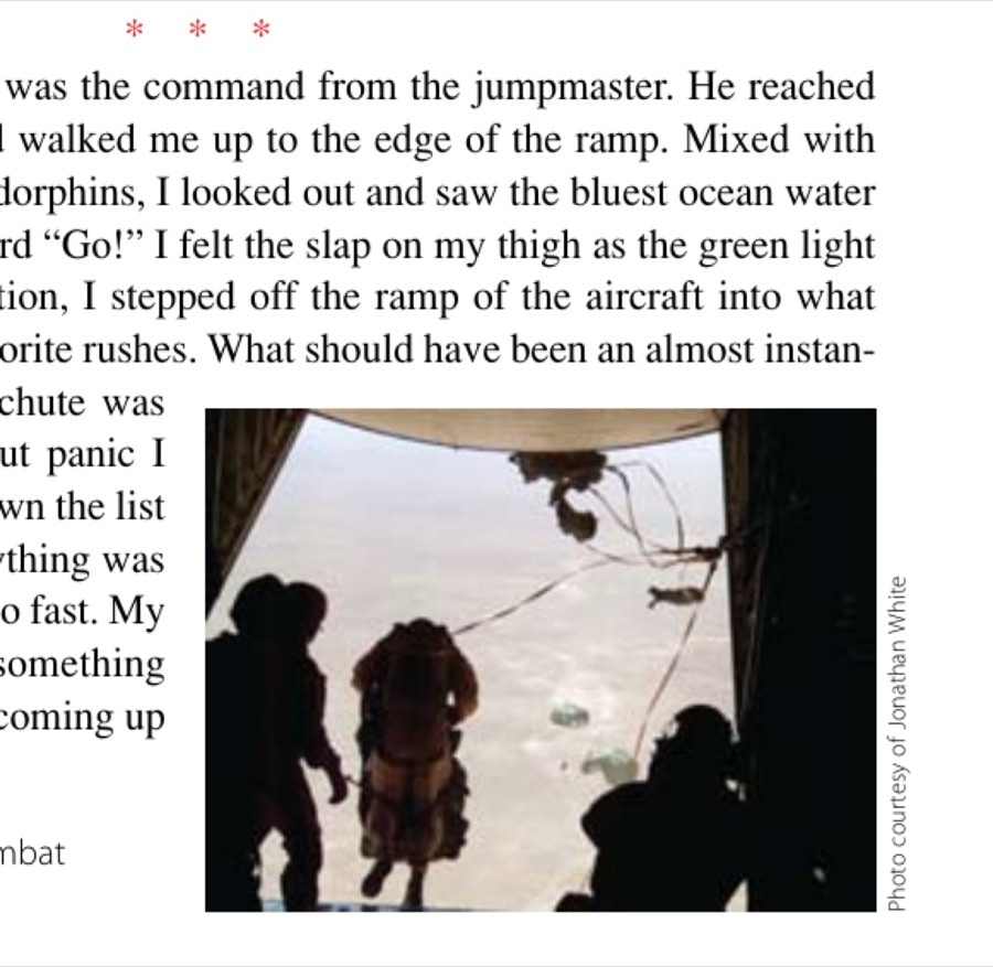 U.S. Marines conducting a combat equipment parachute jump.