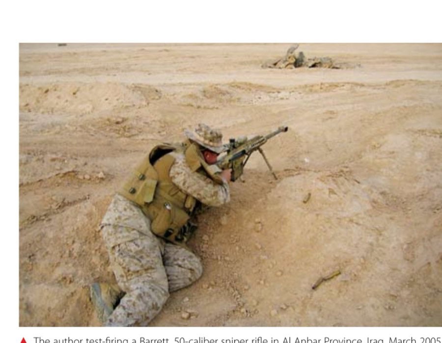 The author test-firing a Barrett .50-caliber sniper rifle in Al Anbar Province, Iraq, March 2005.