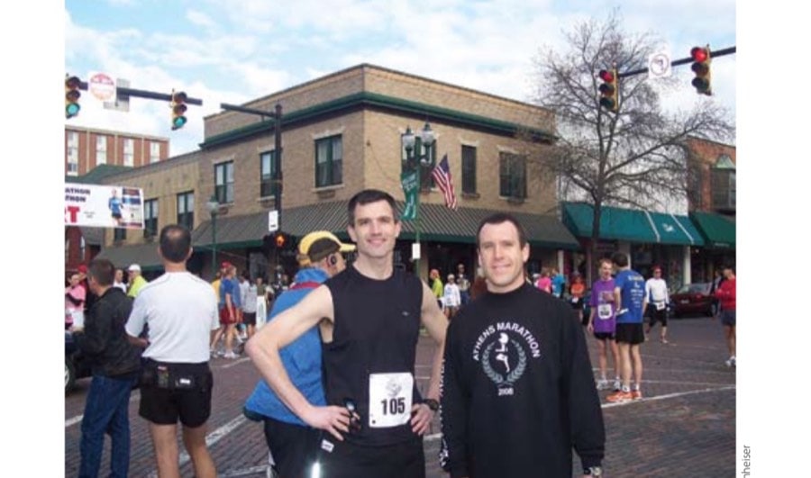 My Most Unforgettable Marathon (Vol. 13, No. 3) 12 The author and Matt Lautzenheiser prior to the start of the 2008 Athens (OH) Marathon.
