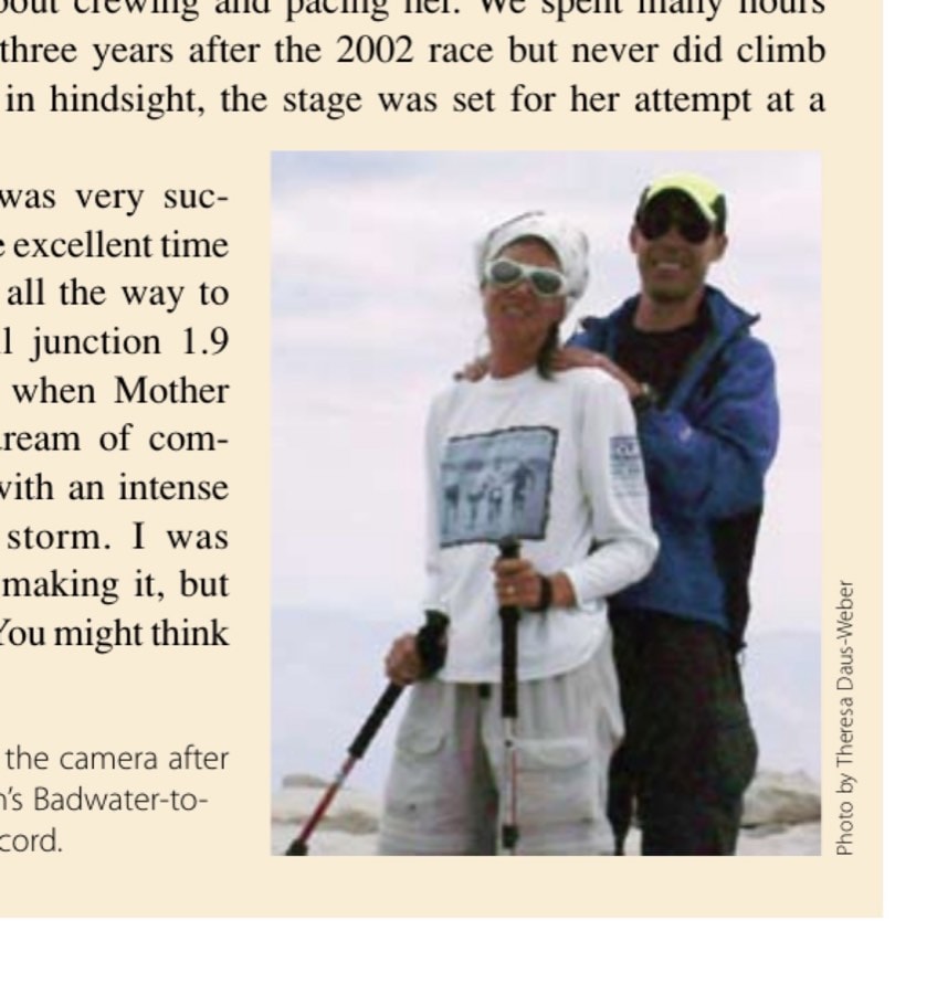 Team T & A pose for the camera after Anita set a new woman's Badwater-to-Mt.-Whitney-summit record.