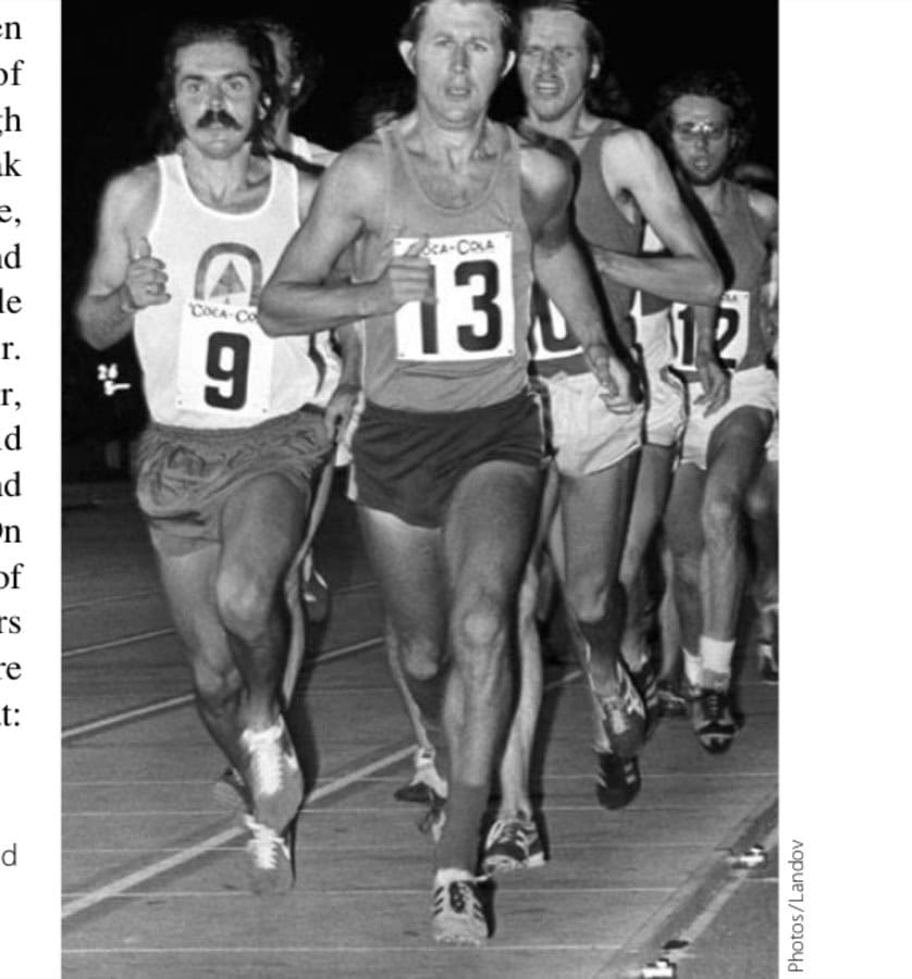 Steve Prefontaine (9), pictured here making his mark for the Oregon Track Club, showed little promise as a high school freshman.