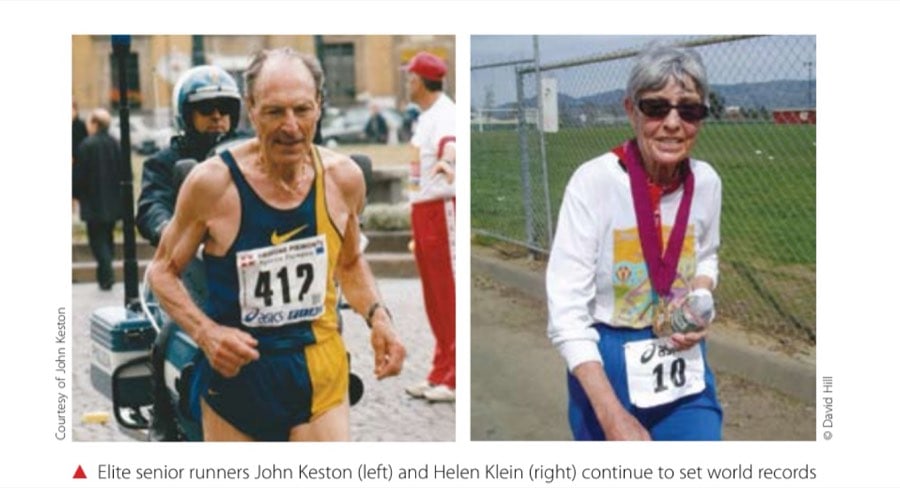Running, Aging, And Human Potential 3 Elite senior runners John Keston (left) and Helen Klein (right) continue to set world records in their eighties.