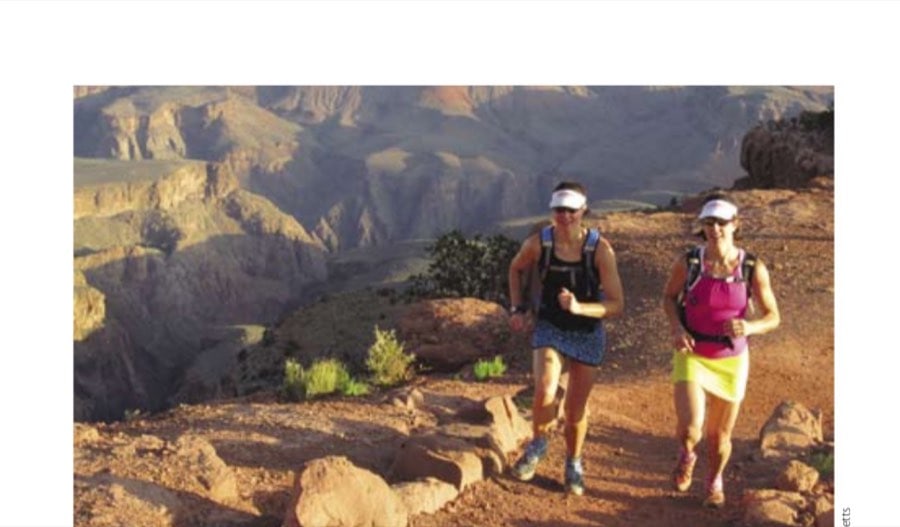 One Mile Deep 13 Mary Knott and Rebecca Warriner run up the South Kaibab Trail.