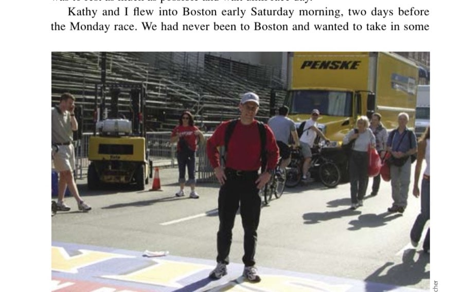 My Most Unforgettable Marathon: November/December 2009 11 The author at the Boston Marathon finish line, while sightseeing two days prior to race day.