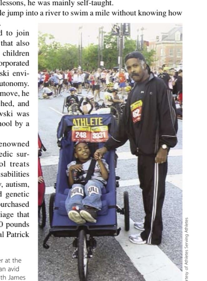 Pushing To The Finish Line 11 Maxwell Brooks, a teacher at the William S. Baer School and an avid runner, greets and poses with James Banks before the Baltimore Marathon.