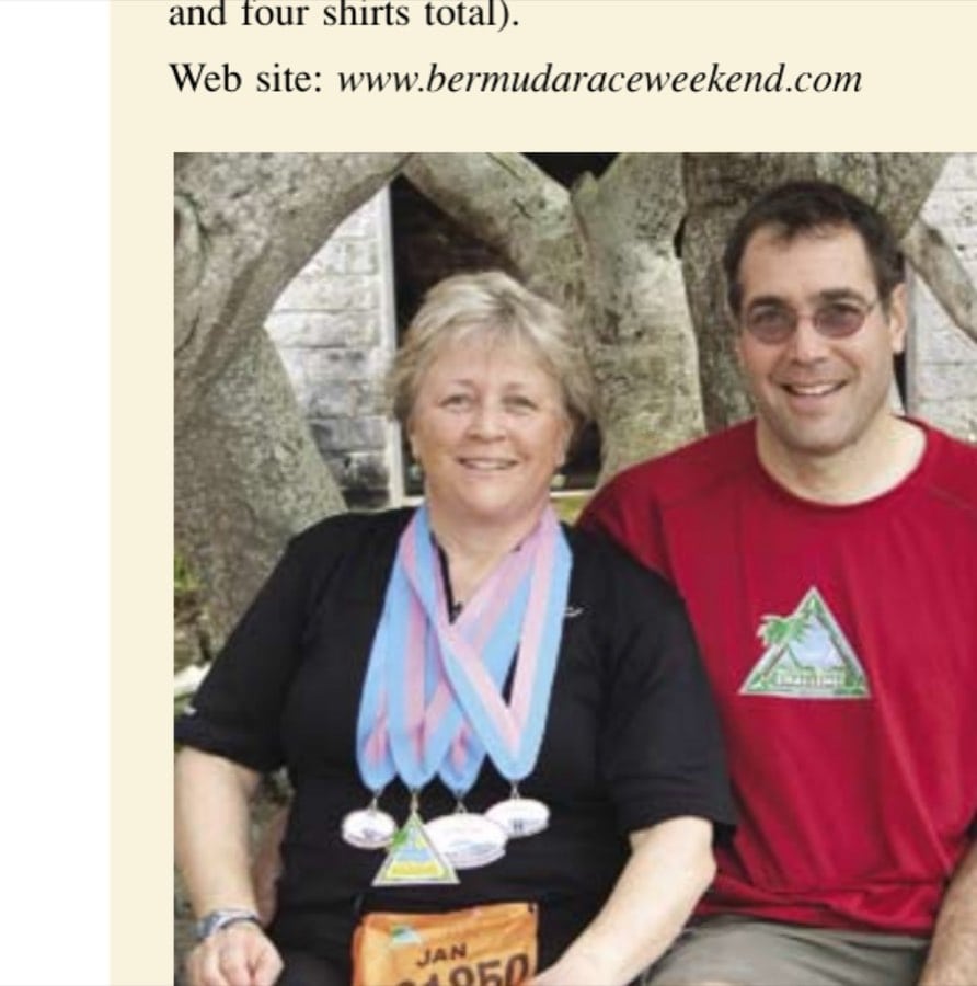 The Bermuda Triangle Challenge 12 M&B publisher Jan Seeley, with her husband, Joe, shows off her participant medal haul from the 2010 Bermuda Triangle Challenge weekend.