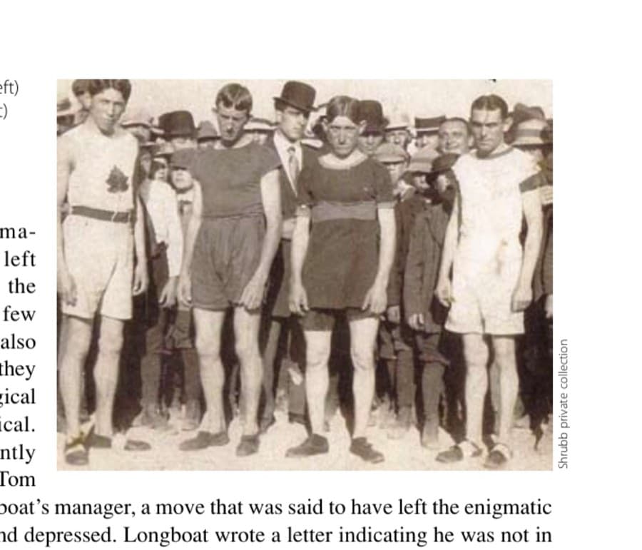 Tom Longboat (left) and Alf Shrubb (right) before a contest in Haileybury, Ontario, in 1911.