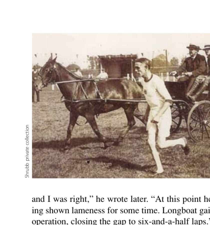 On several occasions in the United States and Canada, Shrubb made money by racing against horses.