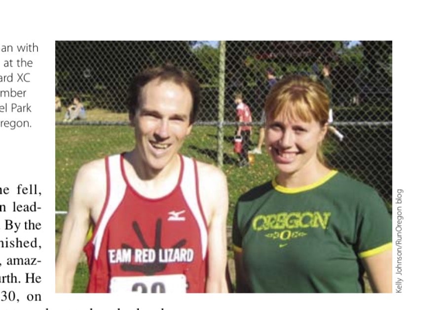Racing Man 12 Joe Dudman with Kelly Johnson at the Team Red Lizard XC Race in September 2009 at Gabriel Park in Portland, Oregon.