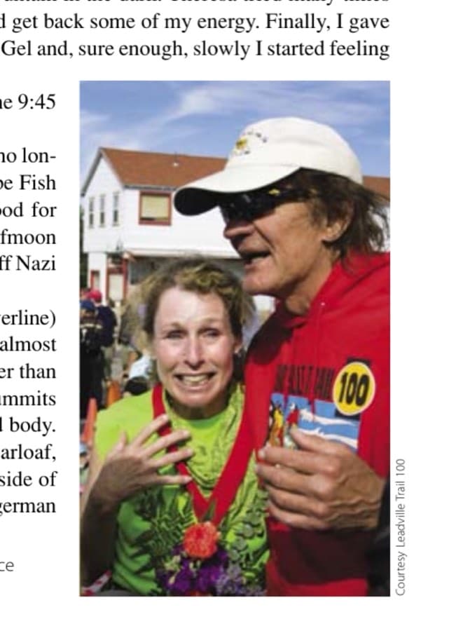 Chrissy celebrates at Leadville with race founder and president Ken Chlouber.