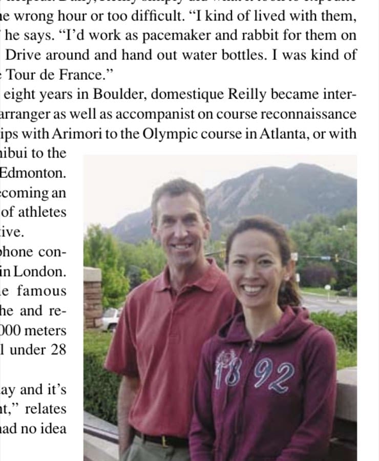 The Marathon Life Of Reilly 13 Brendan with Olympic double marathon medalist Yuko Arimori, another of his clients, below the flatirons in Boulder.