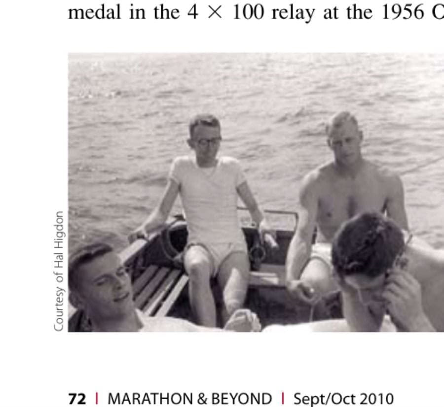 Along And Dusty Run 12 The author (at the tiller) with three of his U.S. teammates (clockwise): Pete Retzlaff, Frank Flores, and Sam Adams, sail in the waters outside Athens on a break from the Conseil International du Sport Militaire (CISM) Track and Field Championships during the summer of 1955.