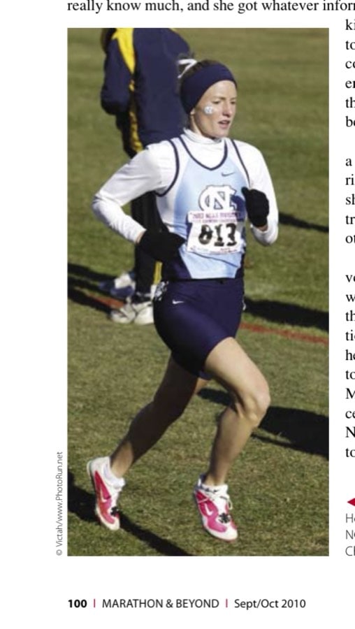Shalane, competing for the UNC Tar Heels, on her way to victory at the 2003 NCAA Division I Women's Cross-Country Championships.