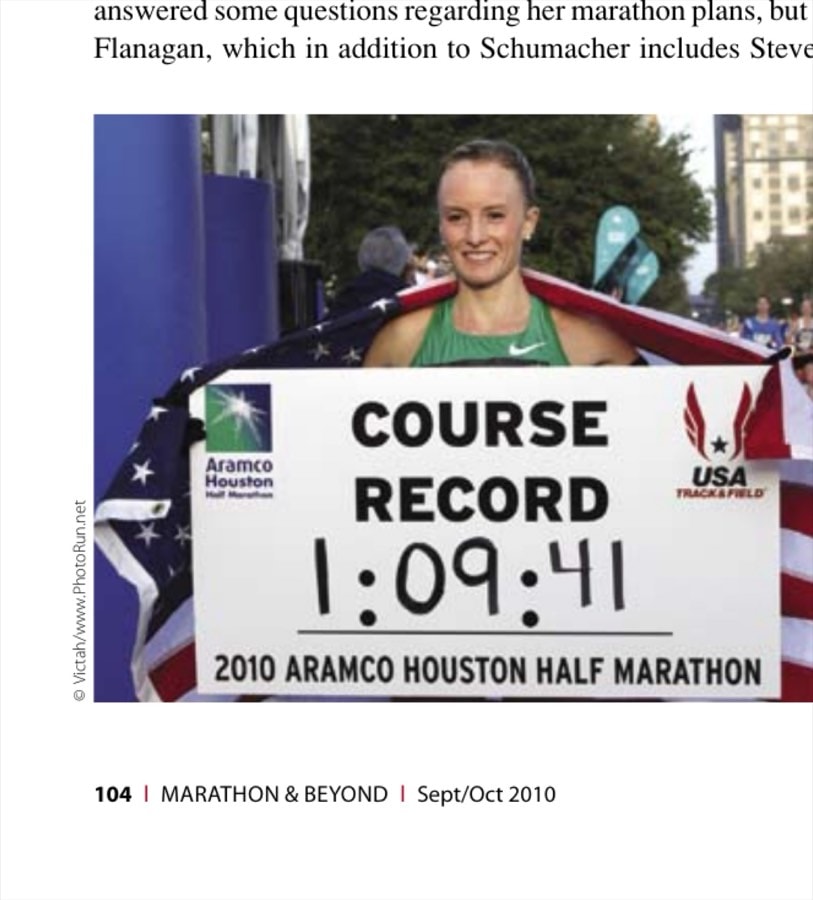 Shalane won a national title in her first attempt at the half-marathon distance on January 17, 2010 in Houston.