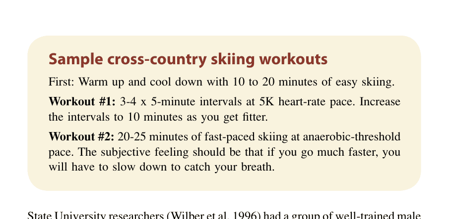 Sample cross-country skiing workouts