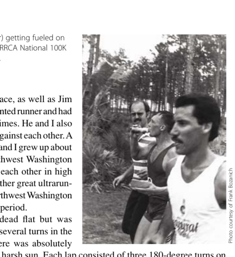 Frank Bozanich (center) getting fueled on the run during the 1979 RRCA National 100K Championships in Miami.